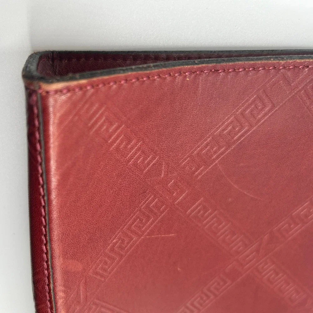 YSL Logo embossed Leather Clutch Burgundy Red Pouch Cosmetic Bag#194 - Picture 5 of 7